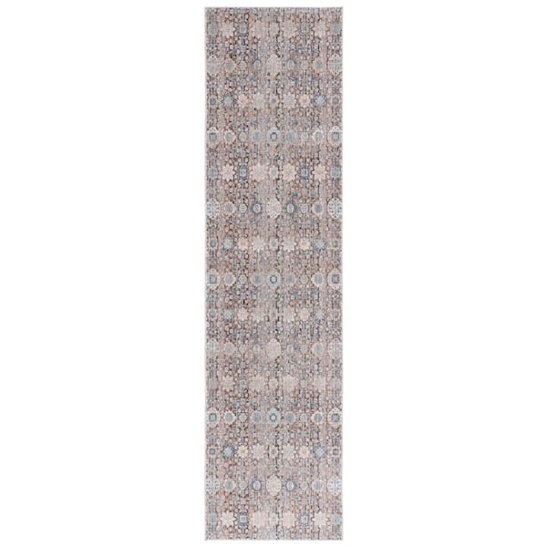 Princeton 3 ft. x 10 ft. Ivory/Blue Distressed Floral Runner Rug