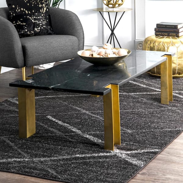 Thigpen Contemporary Stripes Dark Gray 4 ft. Square Rug