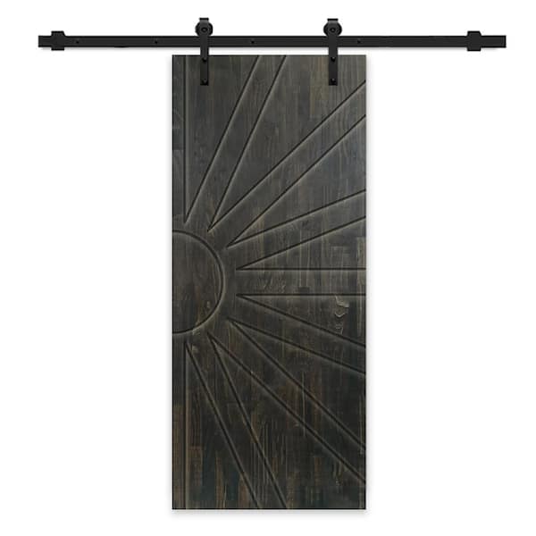 CALHOME 30 in. x 96 in. Charcoal Black Stained Pine Wood Modern Interior Sliding Barn Door with Hardware Kit