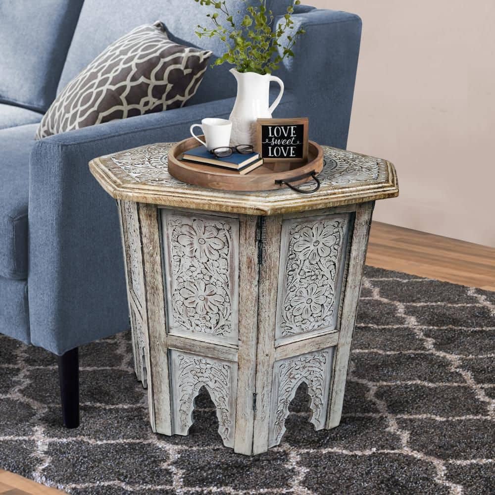 THE URBAN PORT 18 in. Antique Brown Farmhouse Wooden Side Table
