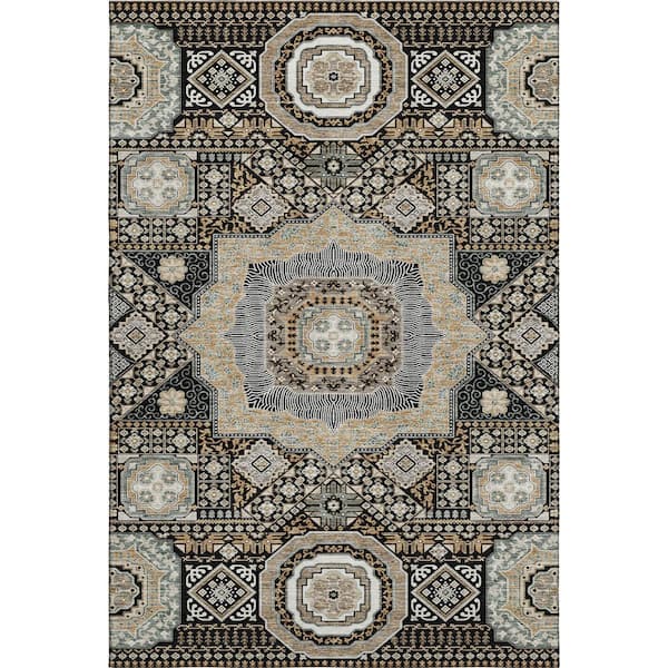 Mayfield Premium Machine Washable Abstract AMF2525 Black 3 ft. x 5 ft. Area Rug