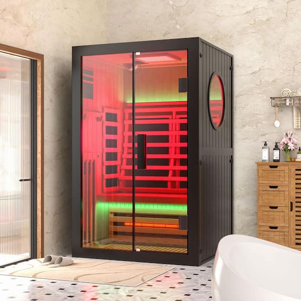 Indoor 2-Person Hemlock Sauna Room with Full-Spectrum Infrared Light System and 360° Heating