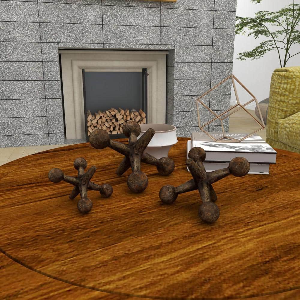 Distressed Gold and Black Iron Jacks Sculpture Set, 9"