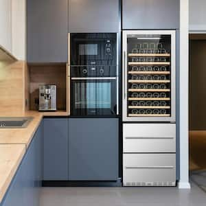 23.4 in. Dual Zone 97-Wine Bottles and 140-Cans Beverage and Wine Cooler in Seamless Stainless Steel with 2 Drawers