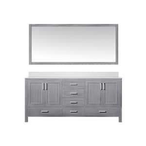 Jacques 72 in. W x 22 in. D Distressed Grey Bath Vanity, Cultured Marble Top, and 28 in. Mirror