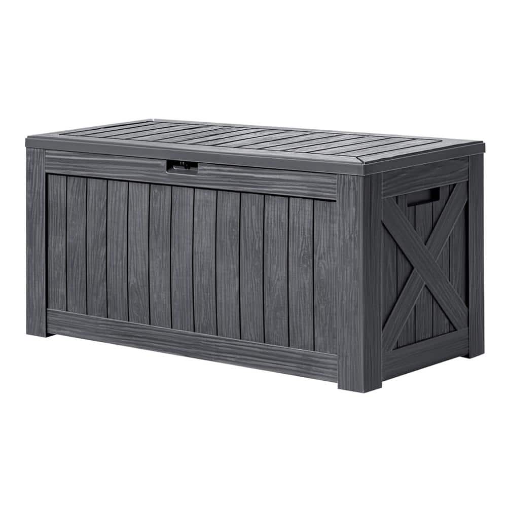 120 Gal. Large Gray Weatherproof Resin Deck Box with Lockable Lid