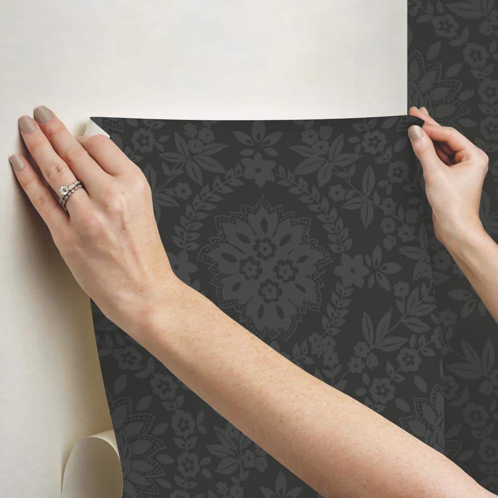 Black Damask Self-Adhesive Repositionable Wallpaper Roll