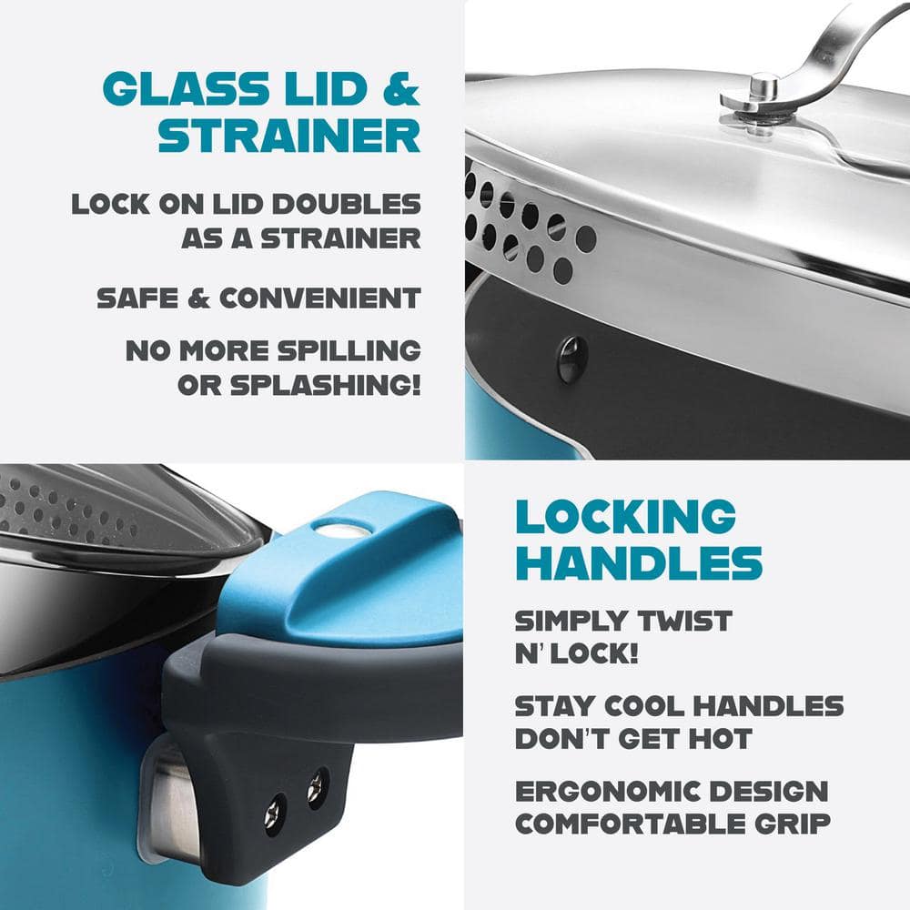 Aqua Blue 5 Quart Aluminum Nonstick Stockpot with Strainer Lid