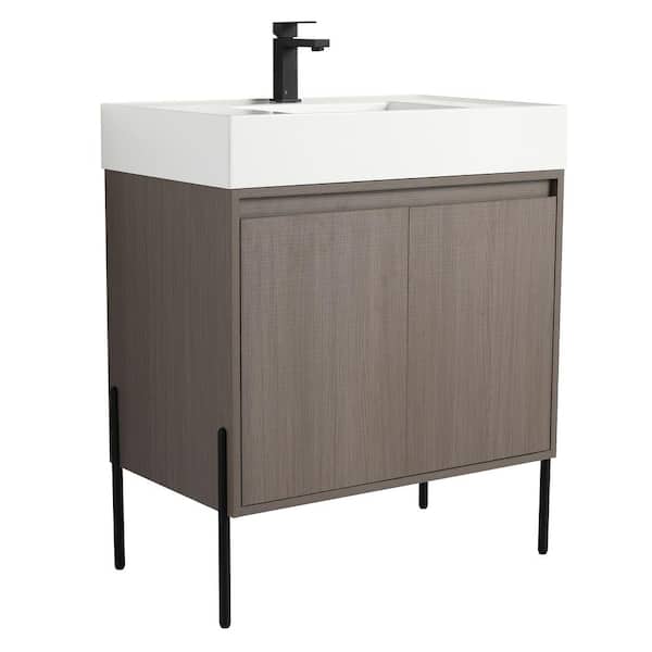 Crownpoint 30 in. Freestanding Single Gray Oak Bathroom Vanity with White Acrylic Sink Top Unassembled