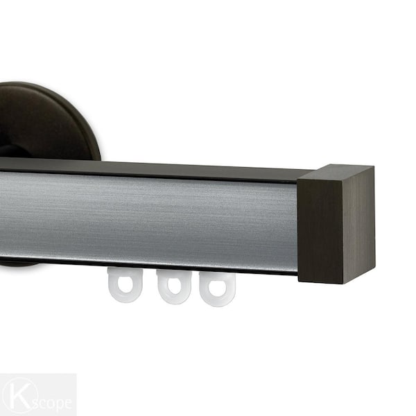 Art Decor Nexgen 106 in. Non-Adjustable Single Traverse Window Curtain Rod Set with Bronze Endcap and Brushed Aluminum Applique
