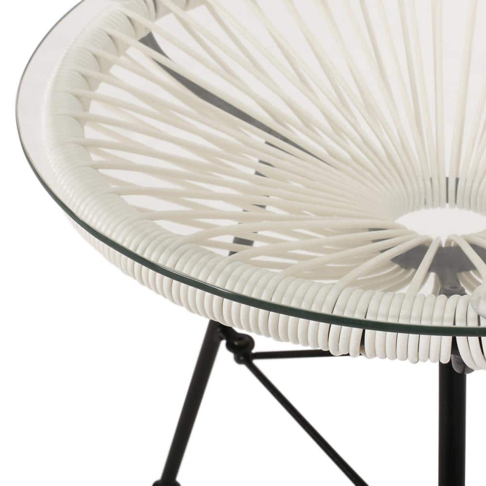 Modern White Iron and Glass Round Outdoor Side Table