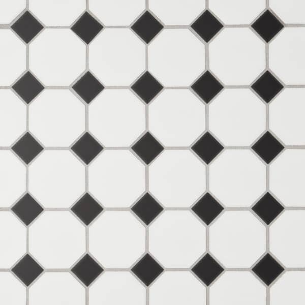 Le Cafe Specialty 2 in. x 2 in. Matte White/Black Porcelain Mosaic Tile (9.36 sq. ft./Case)