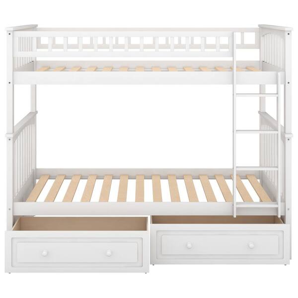 wetiny White Twin Over Twin Bunk Bed with Drawers Convertible Beds