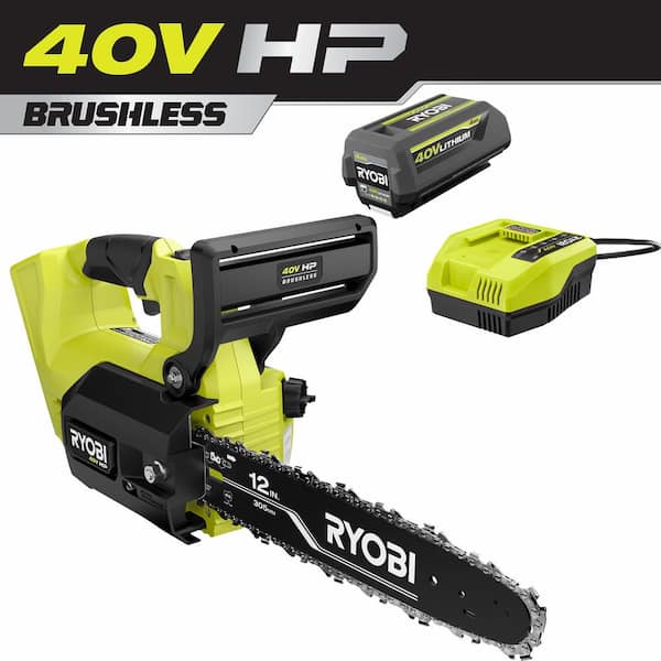 RYOBI 40V HP Brushless 12 in. Top Handle Cordless Battery Chainsaw with 4.0 Battery and Charger