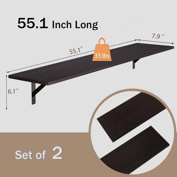 55.1 in. W x 7.9 in. D Black Wood Floating Shelves Decorative Wall