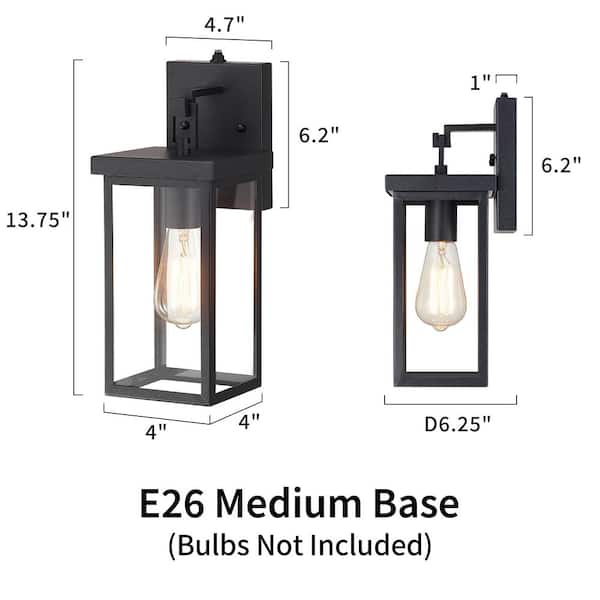 KAWOTI 14.25 in. 1-Light Black Hardwired Outdoor Wall Light Dusk