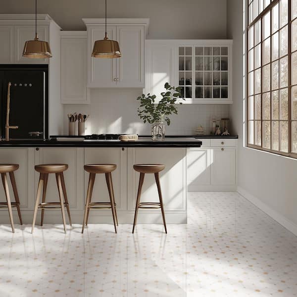 Cecily Creme 11 in. x 12 in. x 0.38 in. Polished Marble Mesh-Mounted Mosaic Floor and Wall Tile (9.5 sq. ft. /Case)