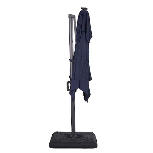 Yetta 8 ft. Aluminum Cantilever Crank Tilt and 360 Square Patio Umbrella and LED Lights in Navy