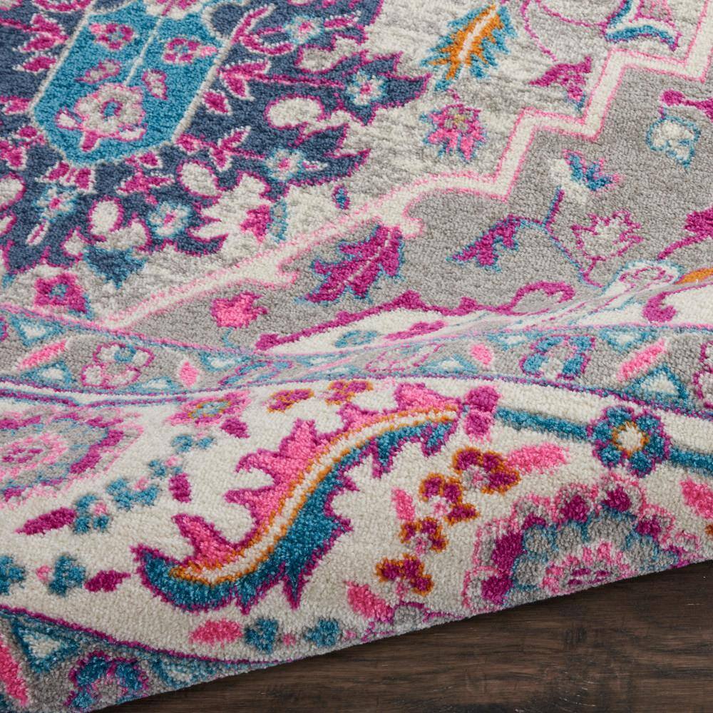 Light Grey and Pink Geometric Synthetic 8' x 10' Area Rug