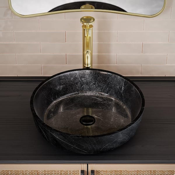 Avallon 16.5 in. Glass Round Vessel Sink in Black