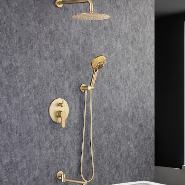 Staykiwi Single Handle 3 -Spray Patterns Tub and Shower Faucet 2.5 GPM in Spot Defense Brushed Gold Valve Included