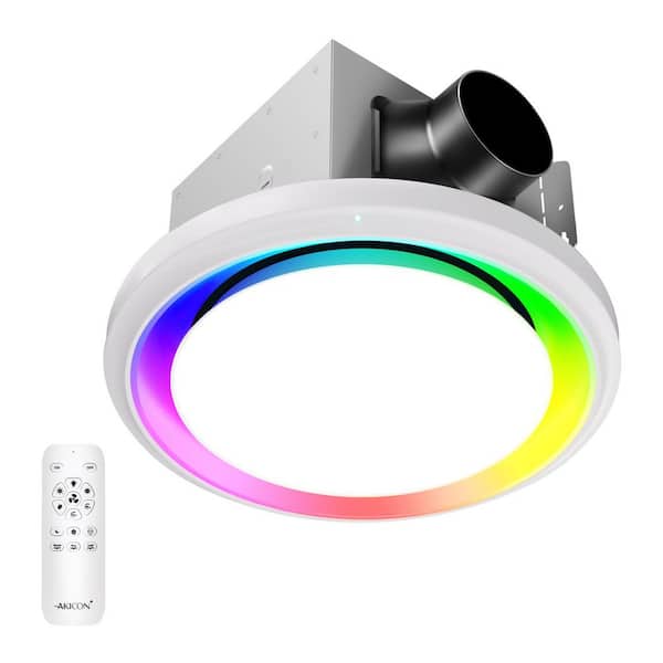 RGB2 White 110 CFM 1.5 Sone Ceiling Bathroom Exhaust Fan with Dimmable and RGB Light, Remote, Humidity Sensor, Round