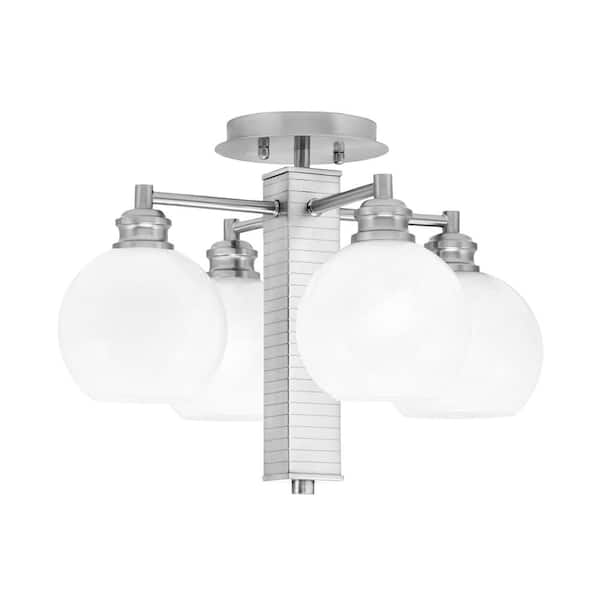 Unbranded Albany 17.5 in. 4-Light Brushed Nickel Semi-Flush with White Marble Glass Shades