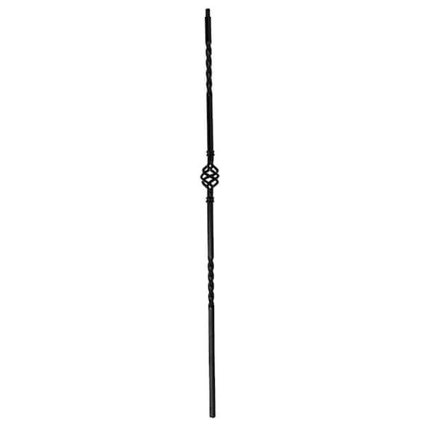 arteferro 47 in. x 1/2 in. x 1/2 in. Square Bar Center Single Basket Dual Twist Forged Raw Wrought Iron Baluster