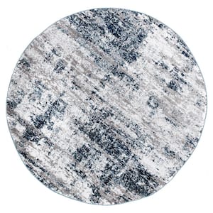 Distressed Modern Abstract Design Blue 6 ft. 6 in. Round Area Rug