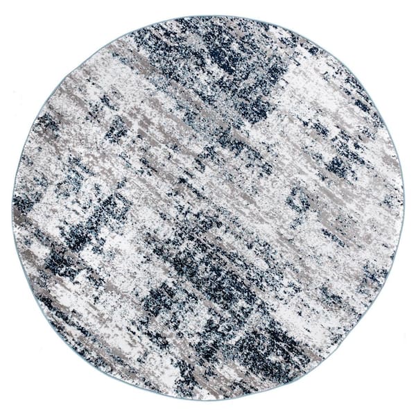 World Rug Gallery Distressed Modern Abstract Design Blue 6 ft. 6 in. Round Area Rug