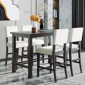 5-Piece Espresso and Beige Wood Top Counter Height Dining Set