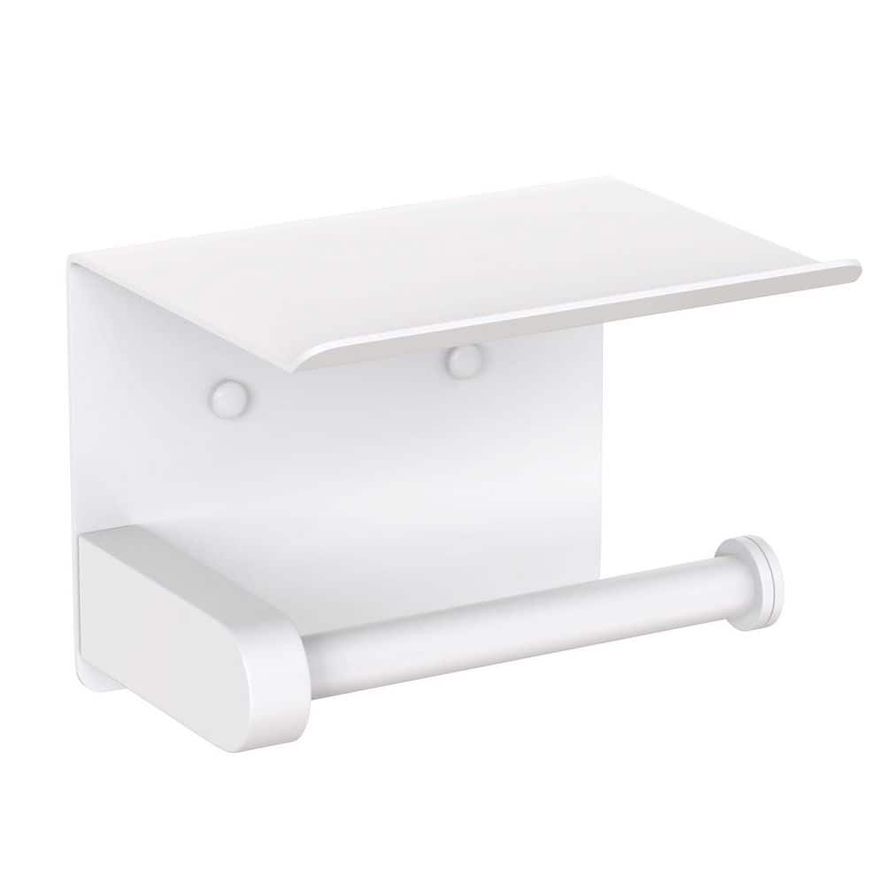 Stainless Steel Self Adhesive Wall Mount Toilet Paper Holder in White with Phone Shelf, Tissue Roll Holder with Shelf price history on PriceWatchPro