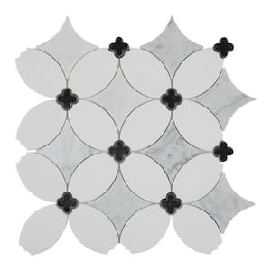 Lavaliere Diamond and Thassos White 14 in. x 14 in. Marble Petal Mosaic Tile (10 sq. ft./Case)