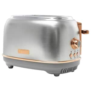 Heritage 900-Watt 2-Slice Wide Slot Steel and Copper Retro Toaster with Removable Crumb Tray and Adjustable Settings