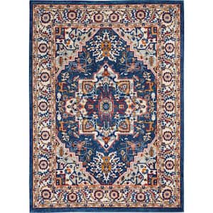 Passion Blue/Multicolor 5 ft. x 7 ft. Center medallion Traditional Area Rug