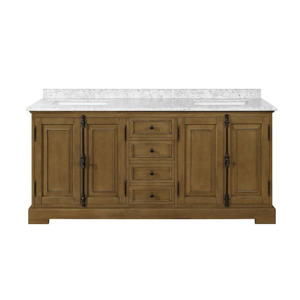 Clinton 72 in. Double Sink Almond Latte Bath Vanity with Carrara Marble Top (Assembled)