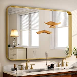 30 in. W x 48 in. H Rectangular Modern Aluminum Framed Rounded Gold Wall Mirror