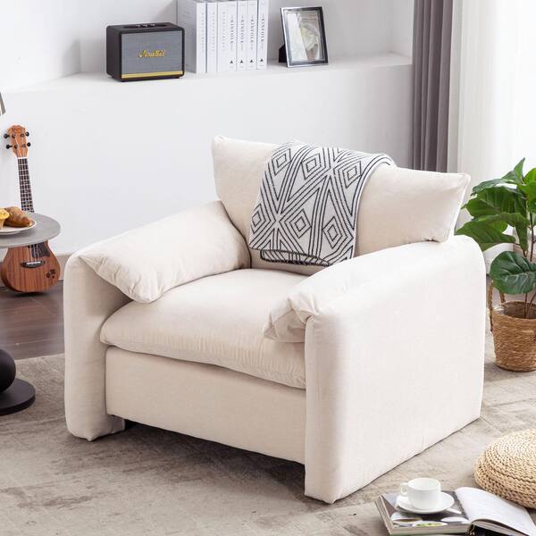 Harper Bright Designs Cream Morden and Stylish Oversized Chenille Arm Chair for Living Room or Bedroom YJH030AAC The Home Depot