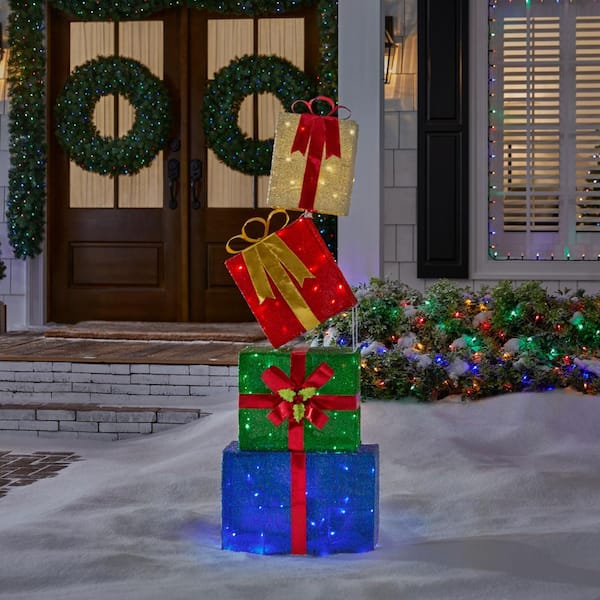 4.5 ft. Yuletide Lane LED Stacked Gift Boxes Holiday Yard Decoration Y21