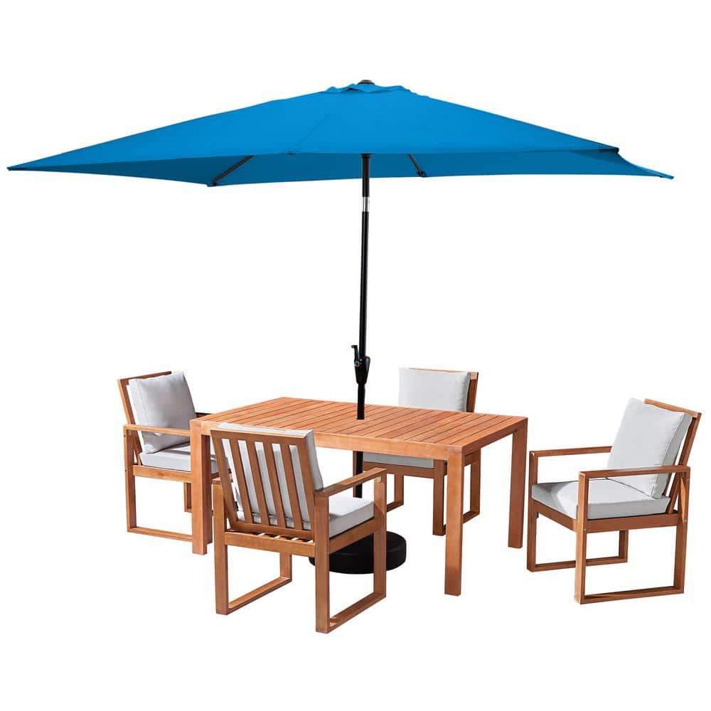 6 Piece Set, Weston Wood Outdoor Dining Table Set with 4 Cushioned Chairs, 
