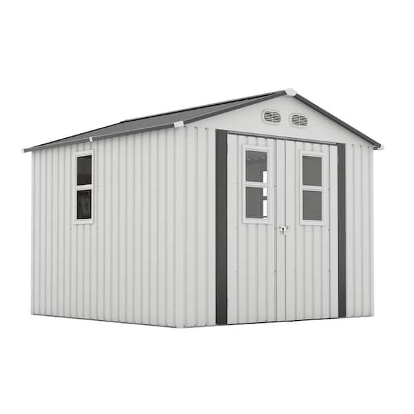 White 8 ft. W x 8 ft. D Metal Shed Outdoor Storage Sheds with Lockable Door and 4 Windows (64 sq. ft.)
