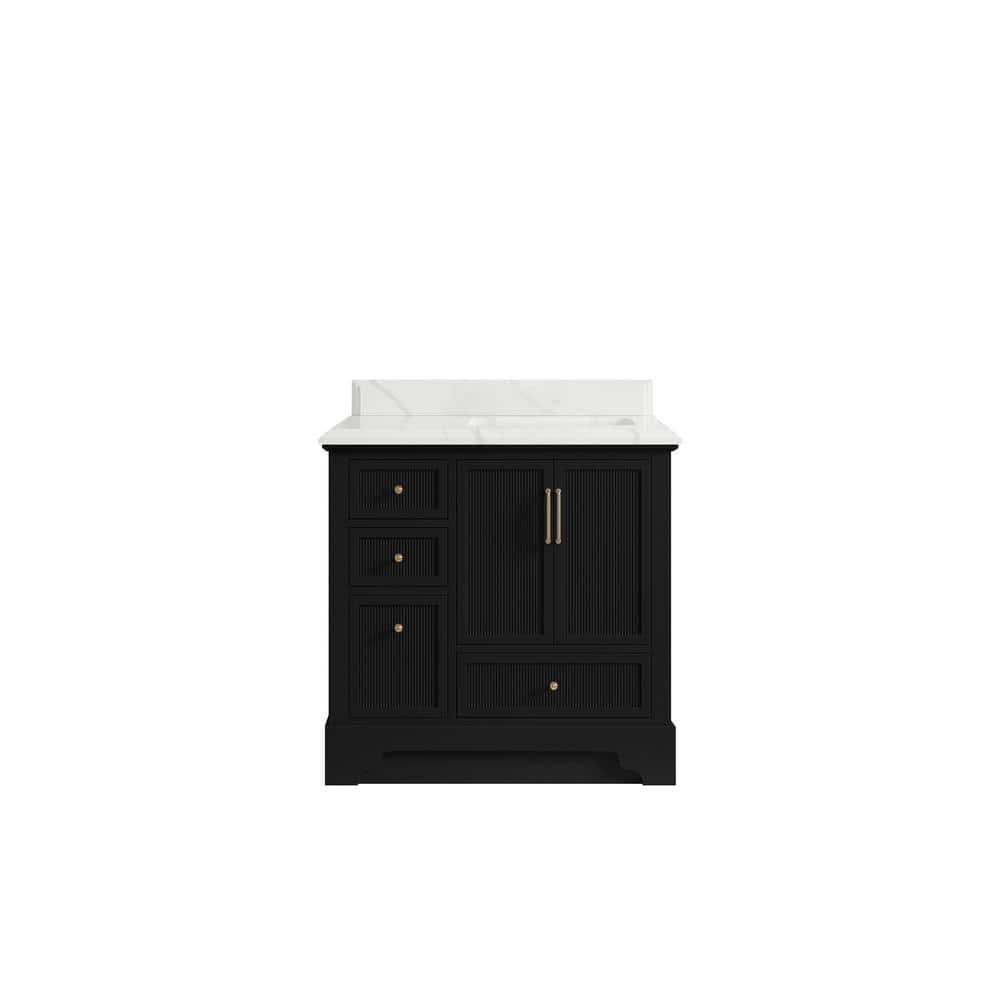 Alys 36 in. W x 22 in. D x 36 in. H Right Offset Single Sink Bath Vanity in Black with 1.5 in. Calacatta Laza qt Top price history on PriceWatchPro