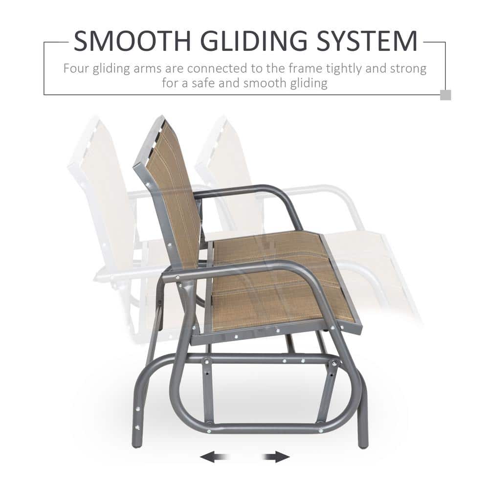 Light Brown Mesh Fabric Outdoor Glider Bench for Three