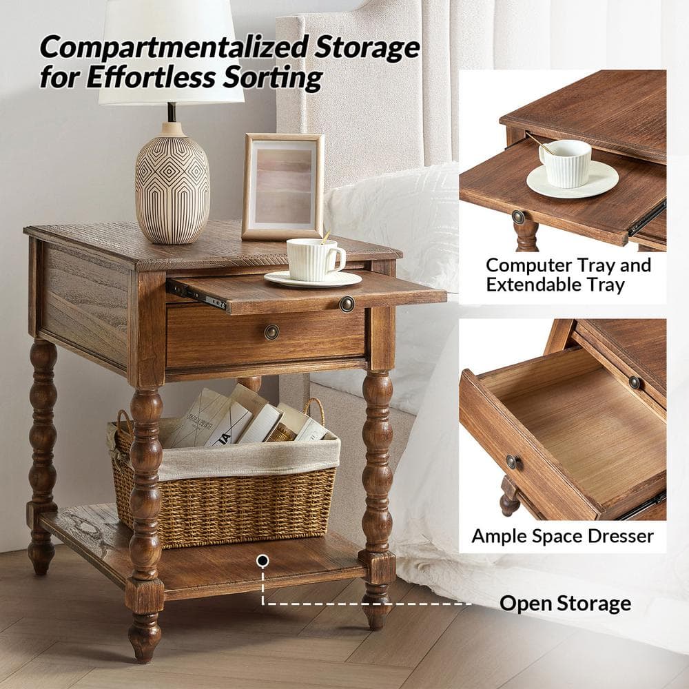 Jim Walnut Traditional 20 in. W Solid Wood End Table with USB - thumbnail 4