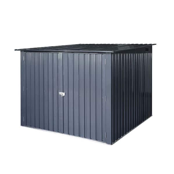 6.7 ft. W x 6.3 ft. D Outdoor Metal Bicycle Shed with 4 Bike Tracks Black (42.21 sq. ft. )