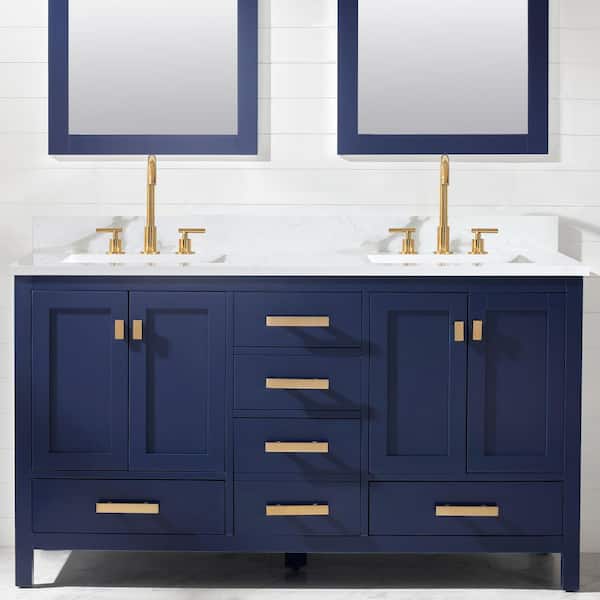 Valentino 60 in. W x 22 in. D Bath Vanity in Blue with Quartz Vanity Top in White with White Basin