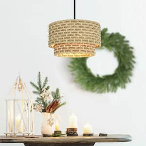 Elowen 14 in. Rustic 2-Light Handcrafted Rattan Chandelier Pendant with Dual Drum Shades, Matte Black, Semi-Flush Mount