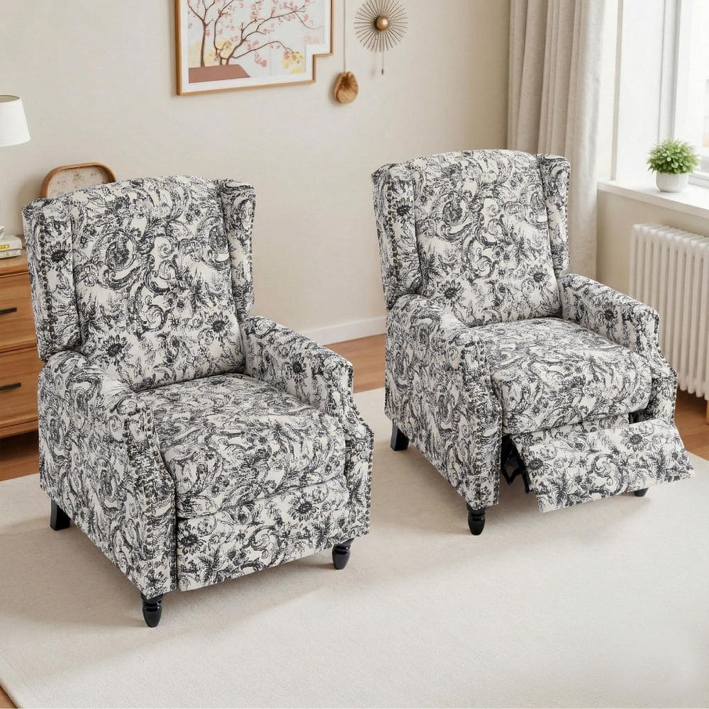 Uixe Rococo Black Pattern Chenille Nailhead Trim Upholstered
