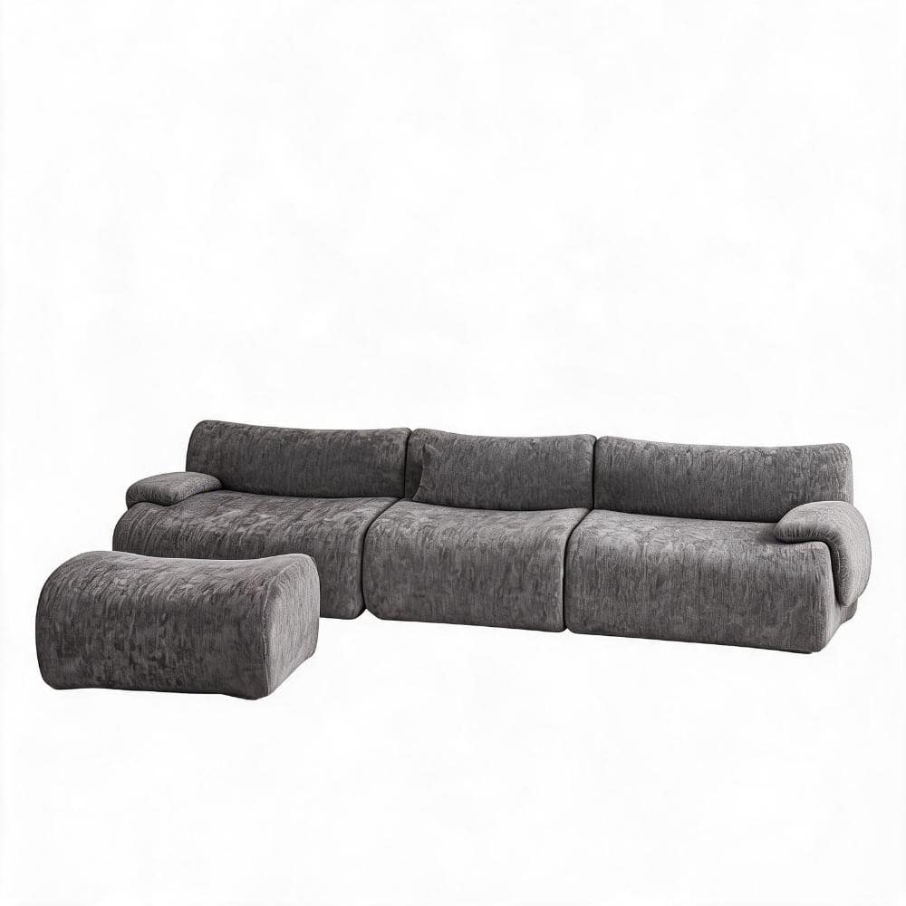 118 in. Curved Armless 3-piece Foam L-Shaped Anti-Slip Sectional Sofa in Grey durable construction price history on PriceWatchPro