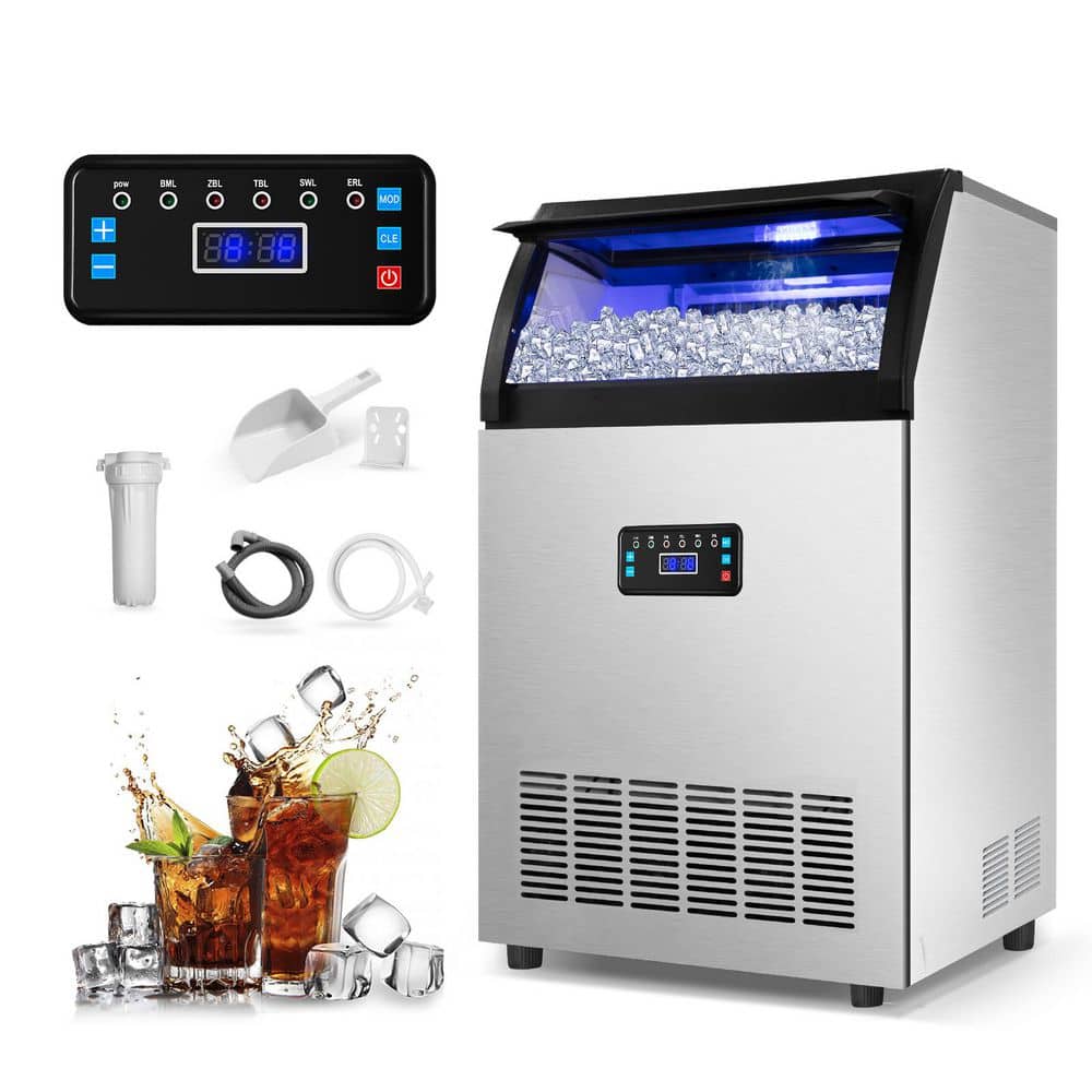 TITTLA 17.1 in. 120 lbs. per day Freestanding lce Maker in Silver Water Spray Ice-Making System Full Size High-Density Ice Cube
